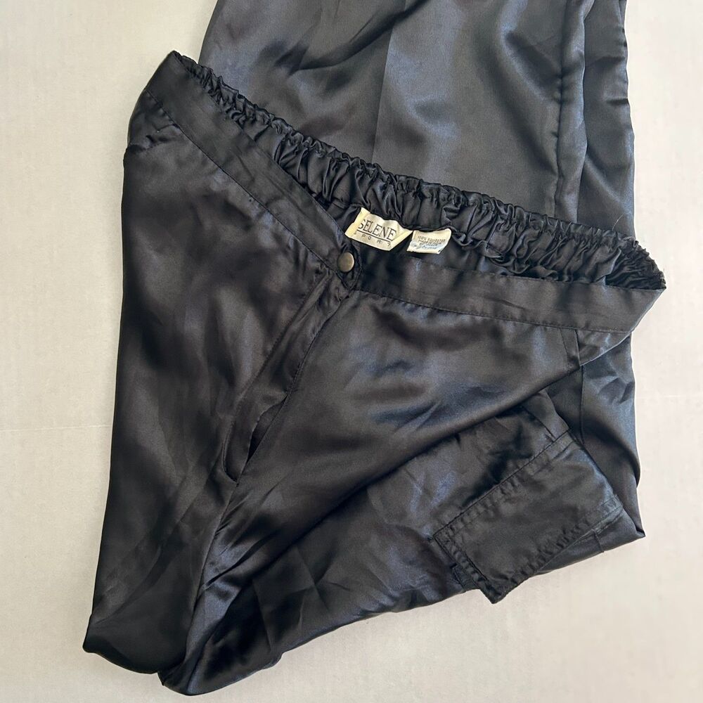 VTG 80s, Selene Sport, Black Satin Cargo Pants, Cinched ankle, sz L, Streetwear - Picture 5 of 6